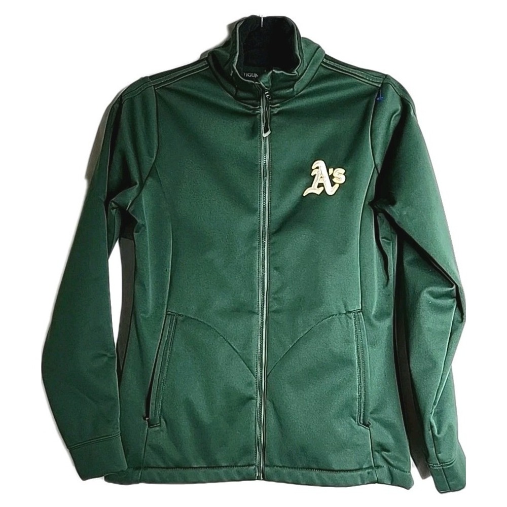 ANTIGUA Jacket MBL A's Womens Full Zip Green Size Small Fleece Lined